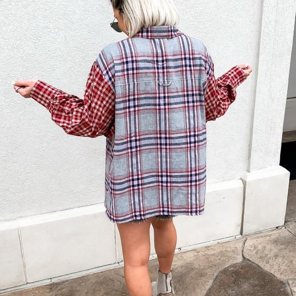 Dallas Plaid Button Down - Grey, Navy, Red - Size Small - Picture 5 of 5